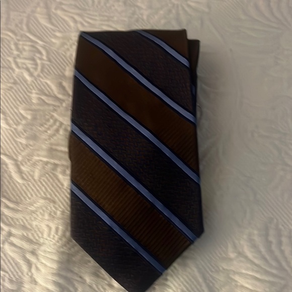 NWOT! Faconnable Brown and Blue Silk Striped Tie